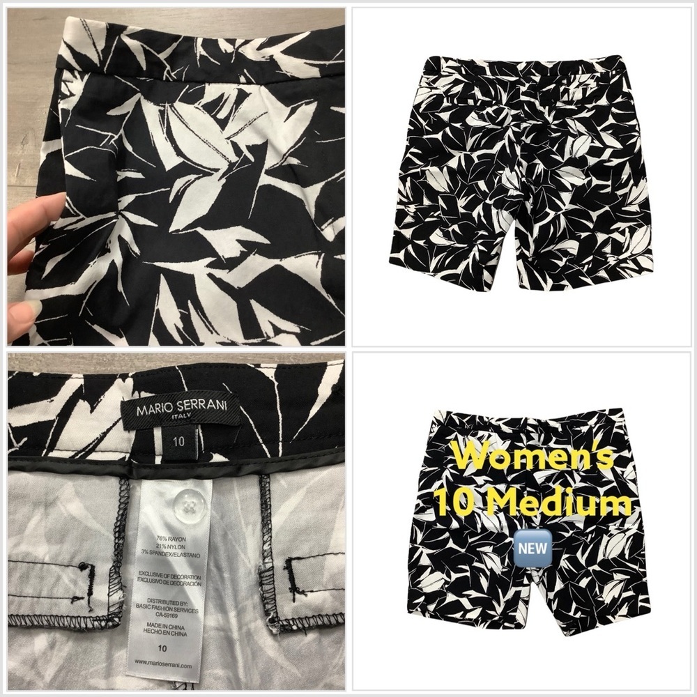 Women's Mario Serrani Italy 10 M Medium Leafy Black White Khakis Chino Shorts